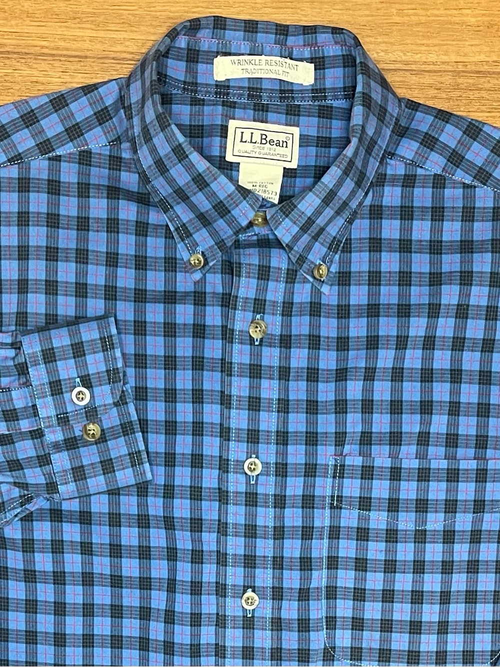 L.L. Bean Blue and Black Plaid Button-Down Shirt